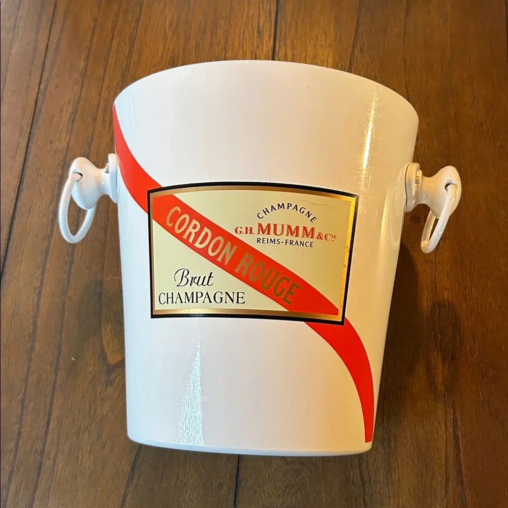 Vintage G.H. Mumm & Co. Brut Champagne Reims-France Ice Bucket & 4 Glasses